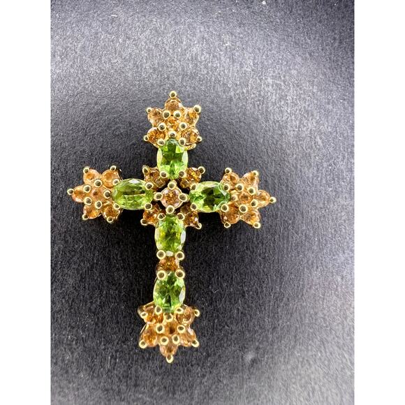 Vintage 10K Yellow Gold Tsavorite and Golden Beryl Cross Pendant – Samuel Aaron - Picture 7 of 10
